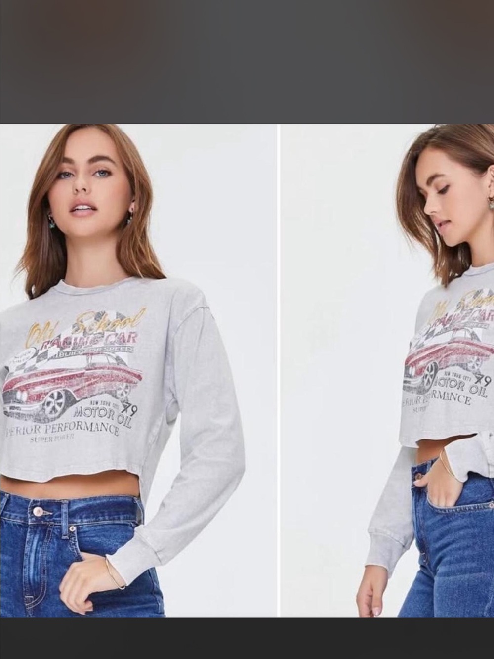 Forever 21 Gray Cropped Graphic Sweatshirt